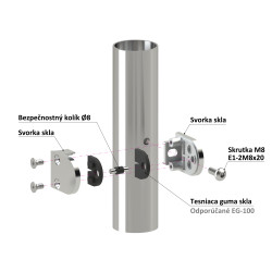 Svorka na trubku ø 48,3 mm, sklo 6 - 10,76 mm, AISI 304 Svorka na trubku ø 48,3 mm, sklo 6 - 10,76 mm, AISI 304